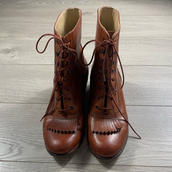 Wolverine Shoes - Samantha Pleet Wolverine 1000 Mile Nesbit Kiltie Brown Lace Up Heeled Boots